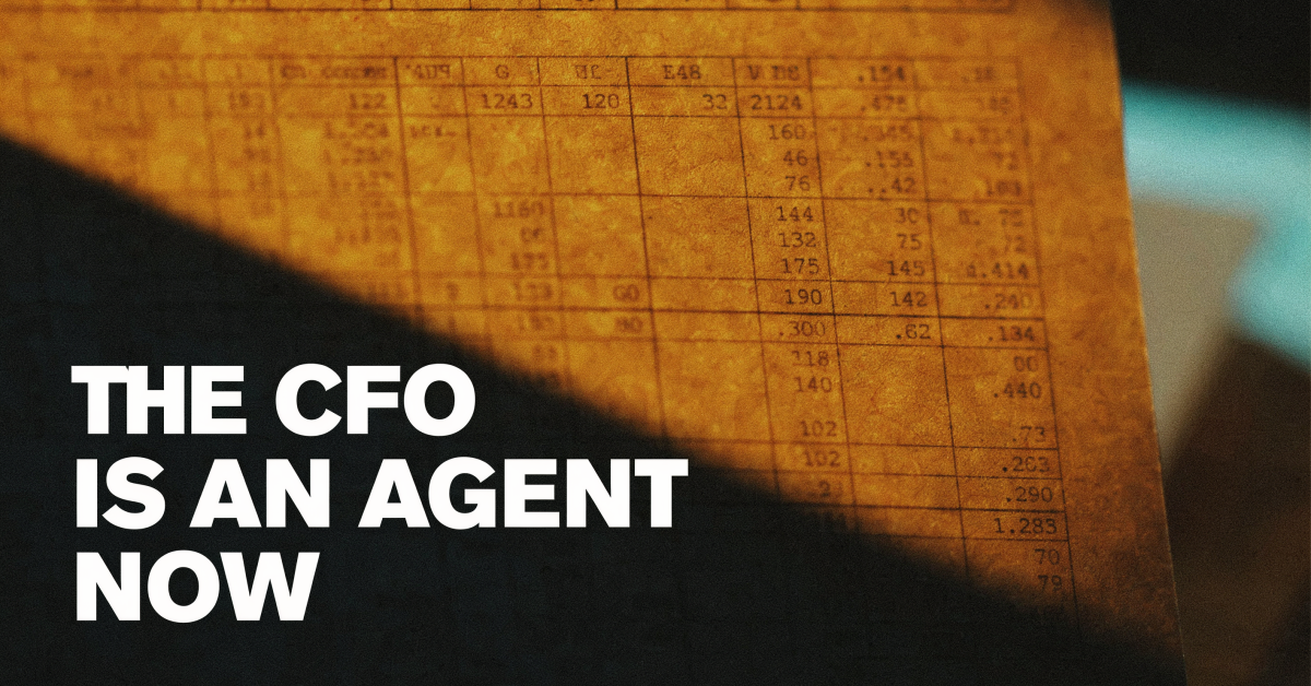 Macro photograph of a financial ledger page in navy and amber tones, representing the agentic CFO AI agent concept
