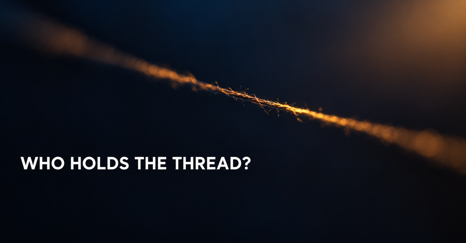 A single illuminated thread in darkness representing long-horizon AI agents maintaining continuity across complex workflows